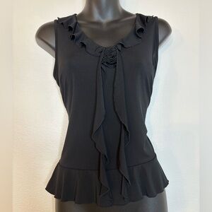 VTG Y2K New York & Company Womens Blouse S Black Rose Frill Whimsygoth Fairy